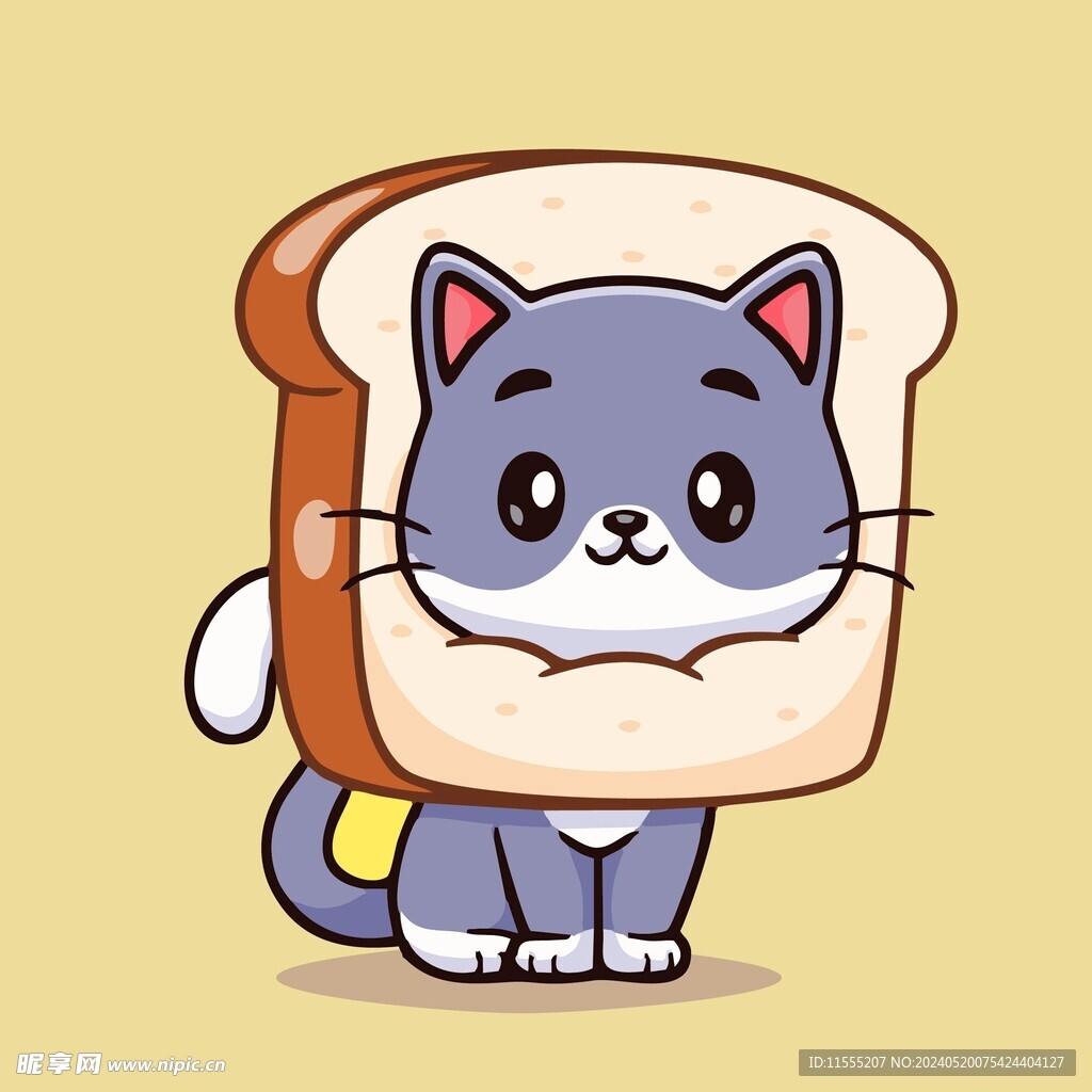 有趣猫面包卡通绘画儿童插画