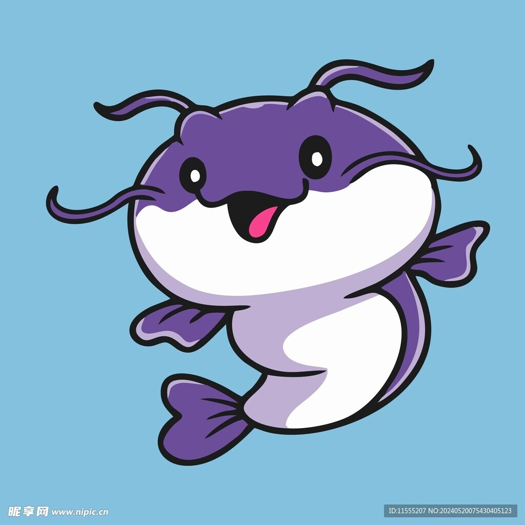 有趣鲶鱼卡通绘画儿童插画