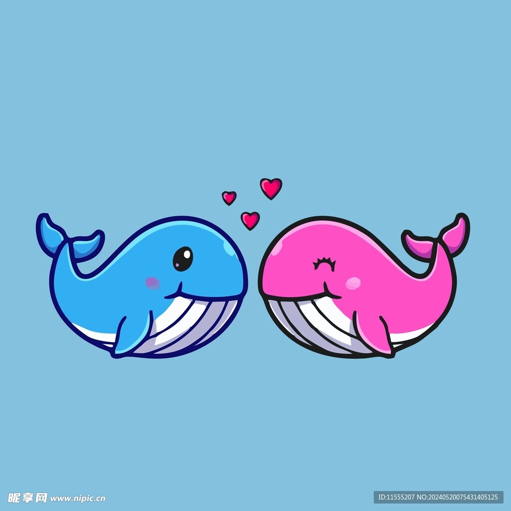 恋爱的鲸卡通绘画儿童插画