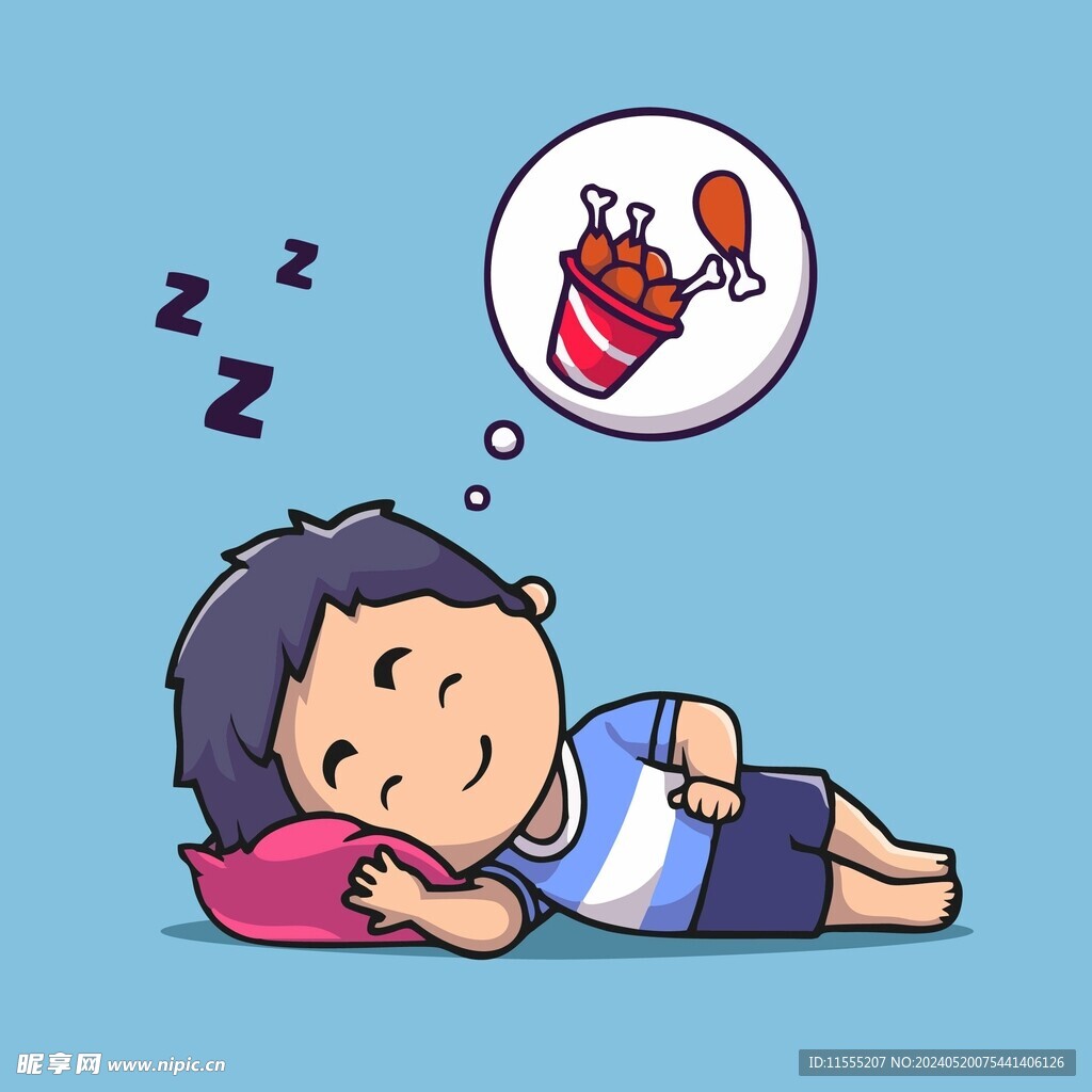 可爱睡觉做梦小哥哥矢量卡通插画