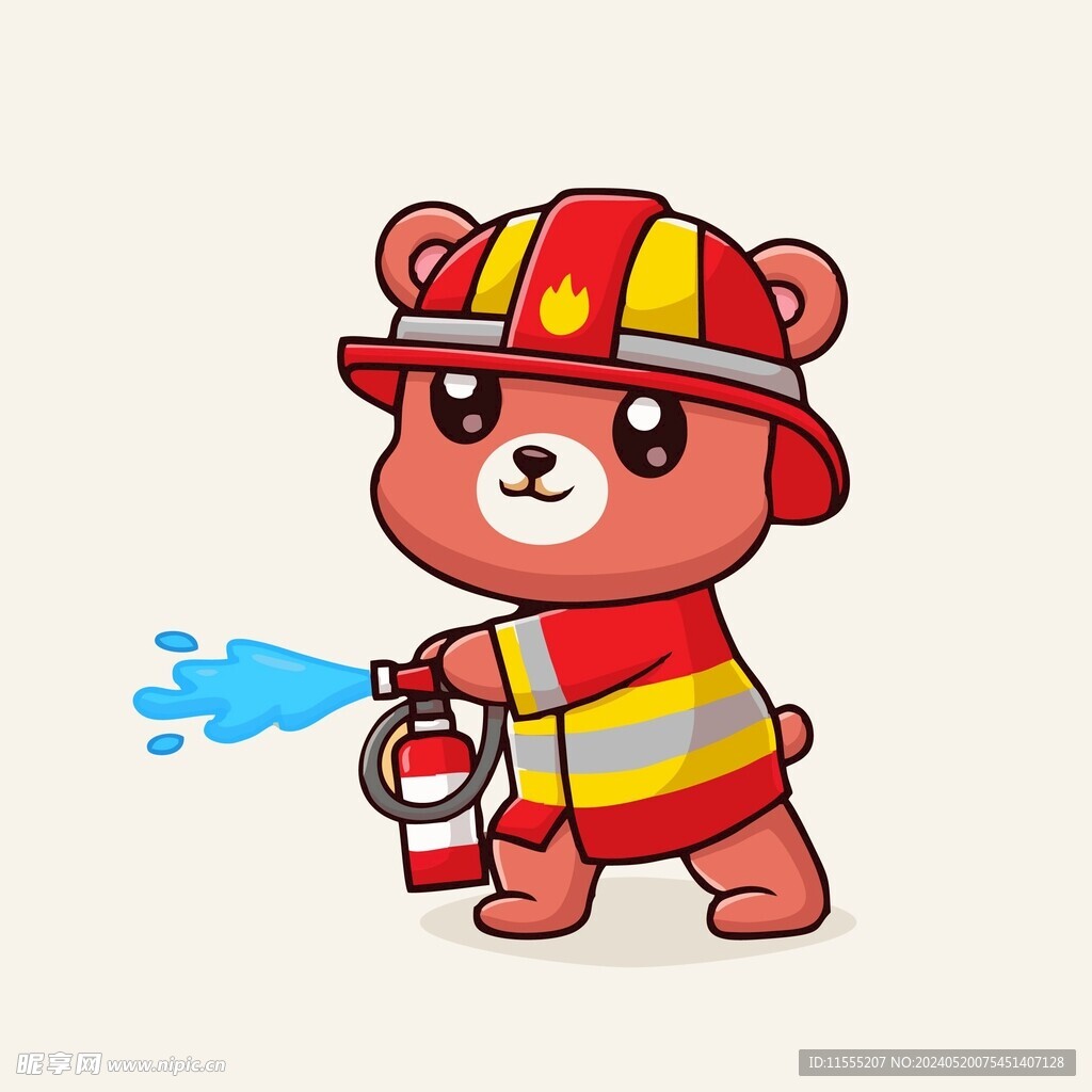 可爱小熊消犬员矢量卡通插画