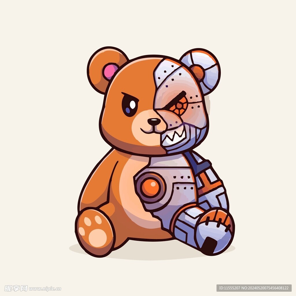 可爱小熊机器人矢量卡通插画