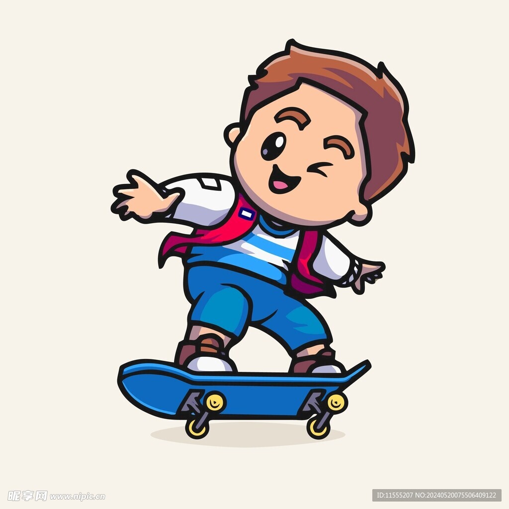 可爱滑板小哥哥矢量卡通插画