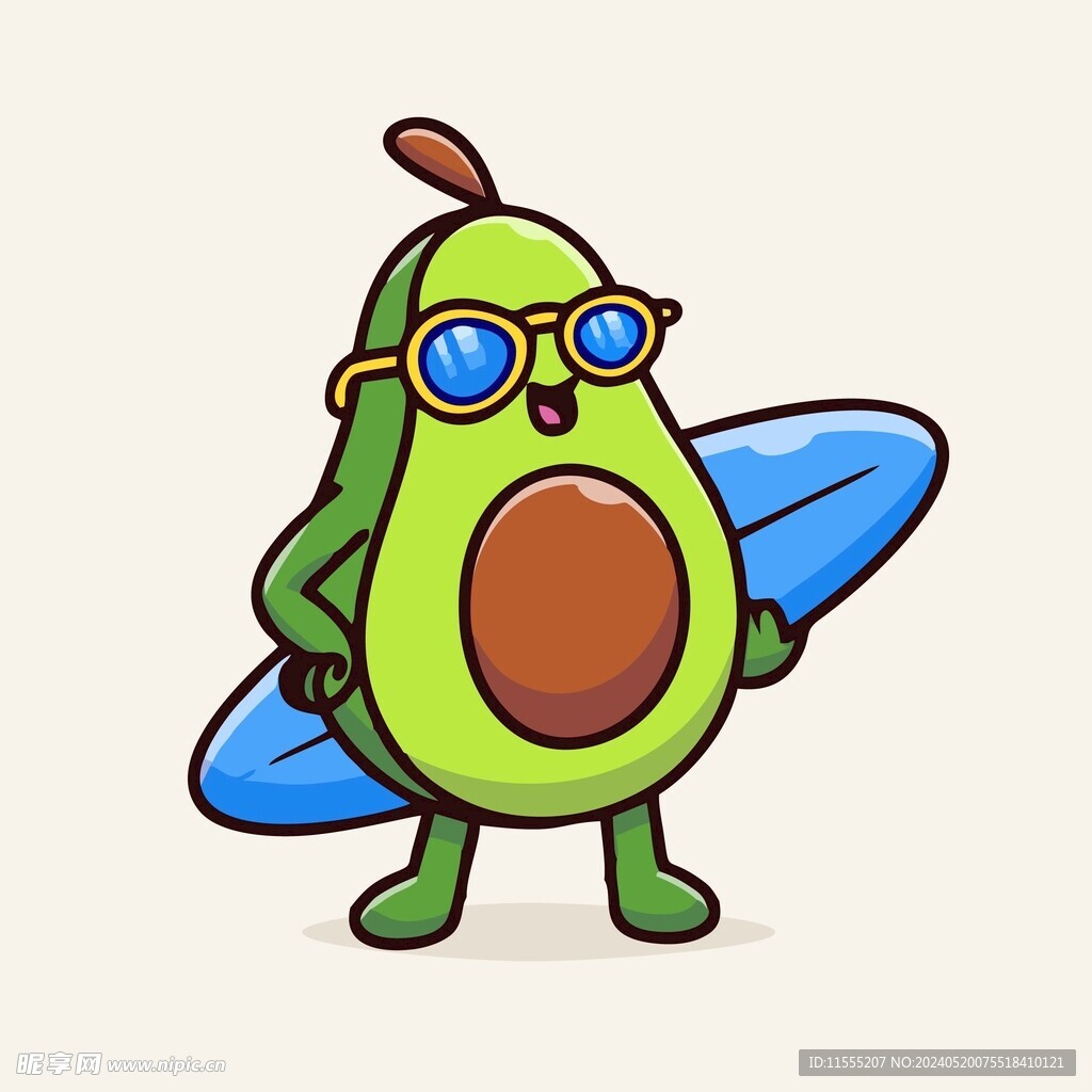 有趣牛油果冲浪卡通绘画儿童插画