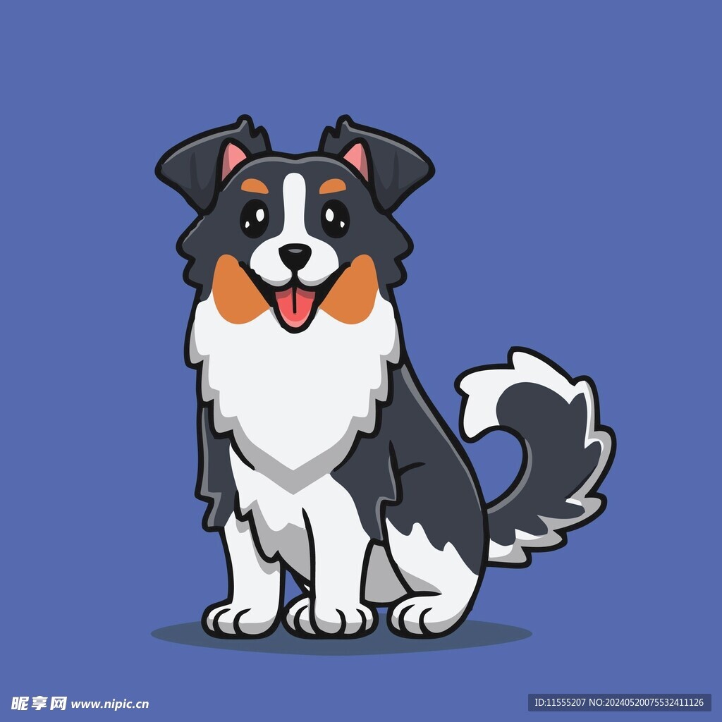 可爱边牧狗矢量卡通插画