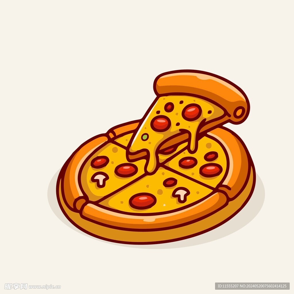 可爱披萨矢量卡通插画