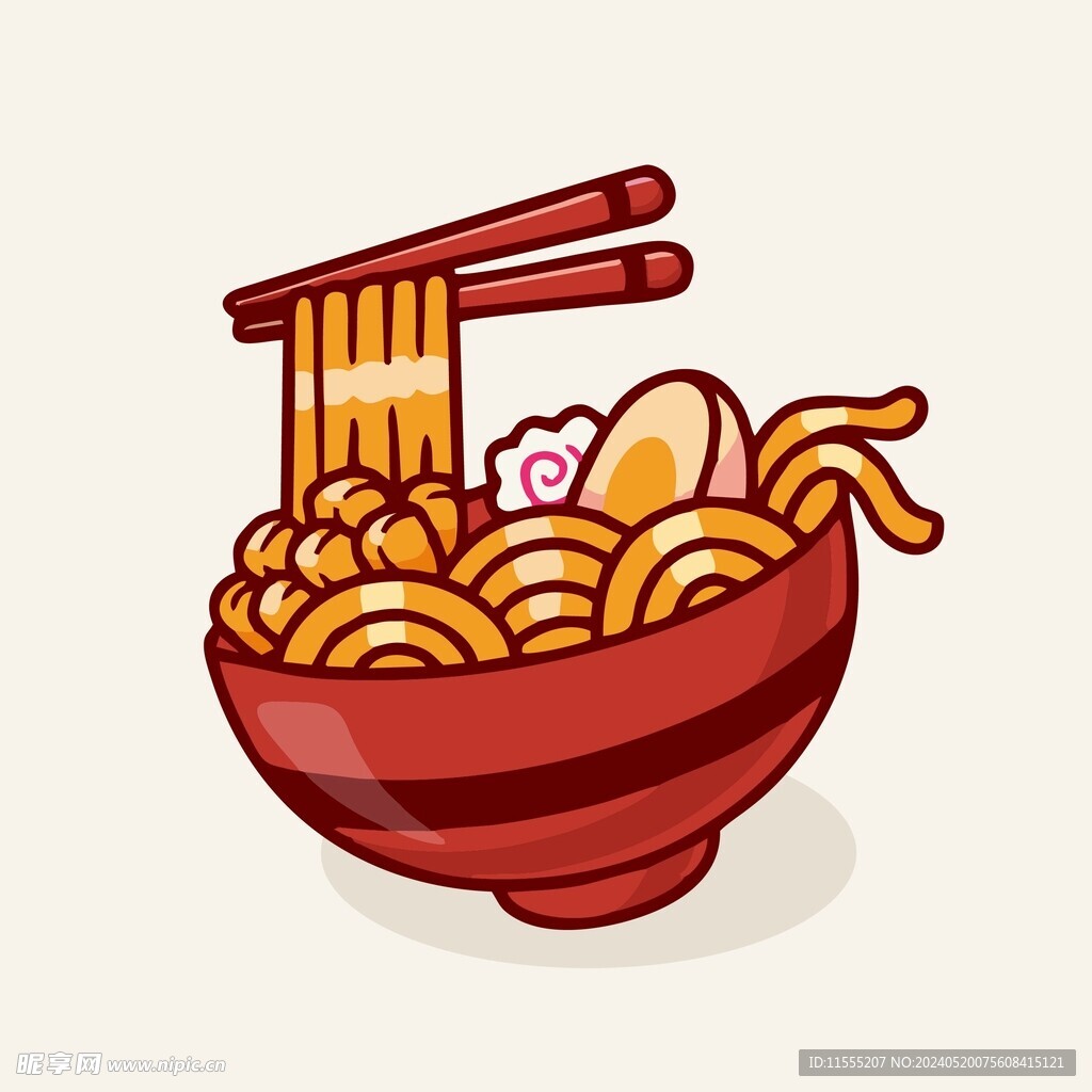 可爱拉面碗面矢量卡通插画