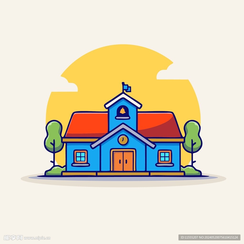 可爱阳光下的房屋矢量卡通插画
