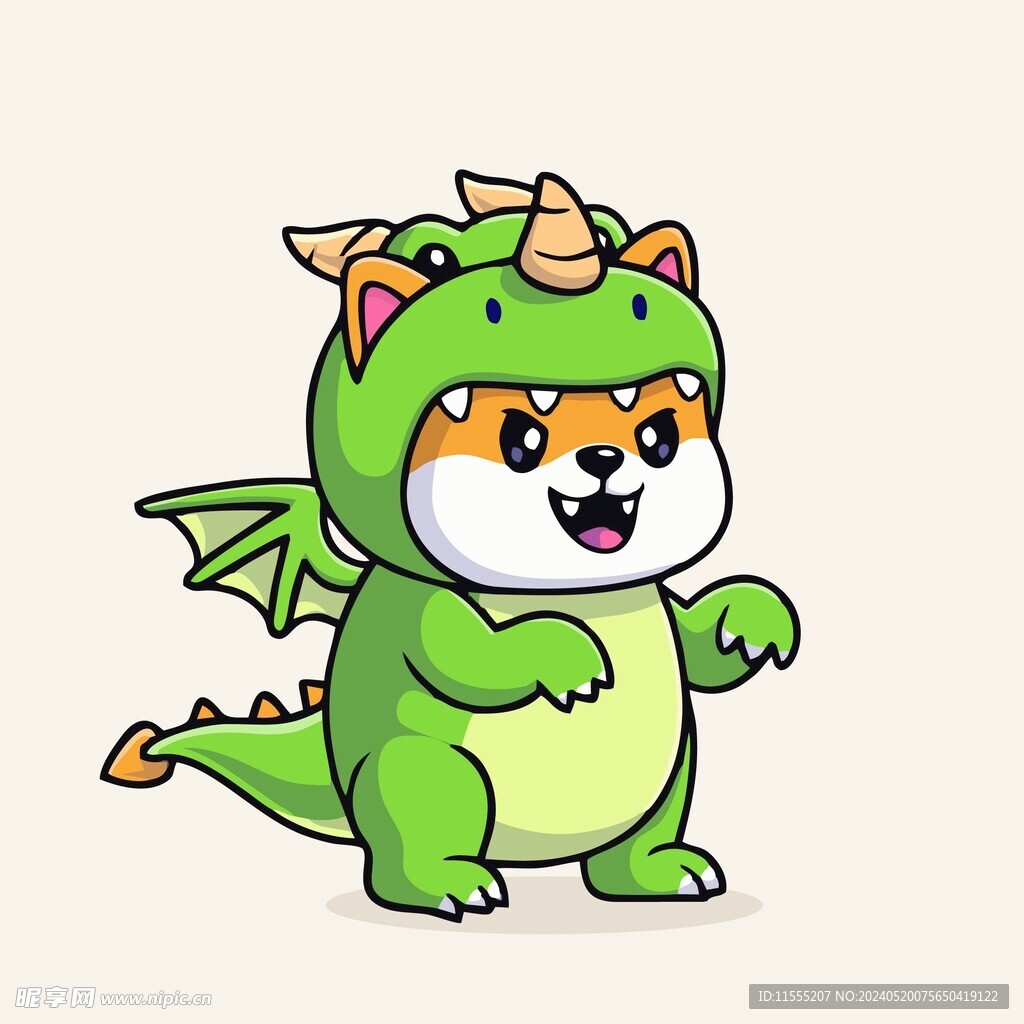 可爱恐龙装柴犬矢量卡通插画