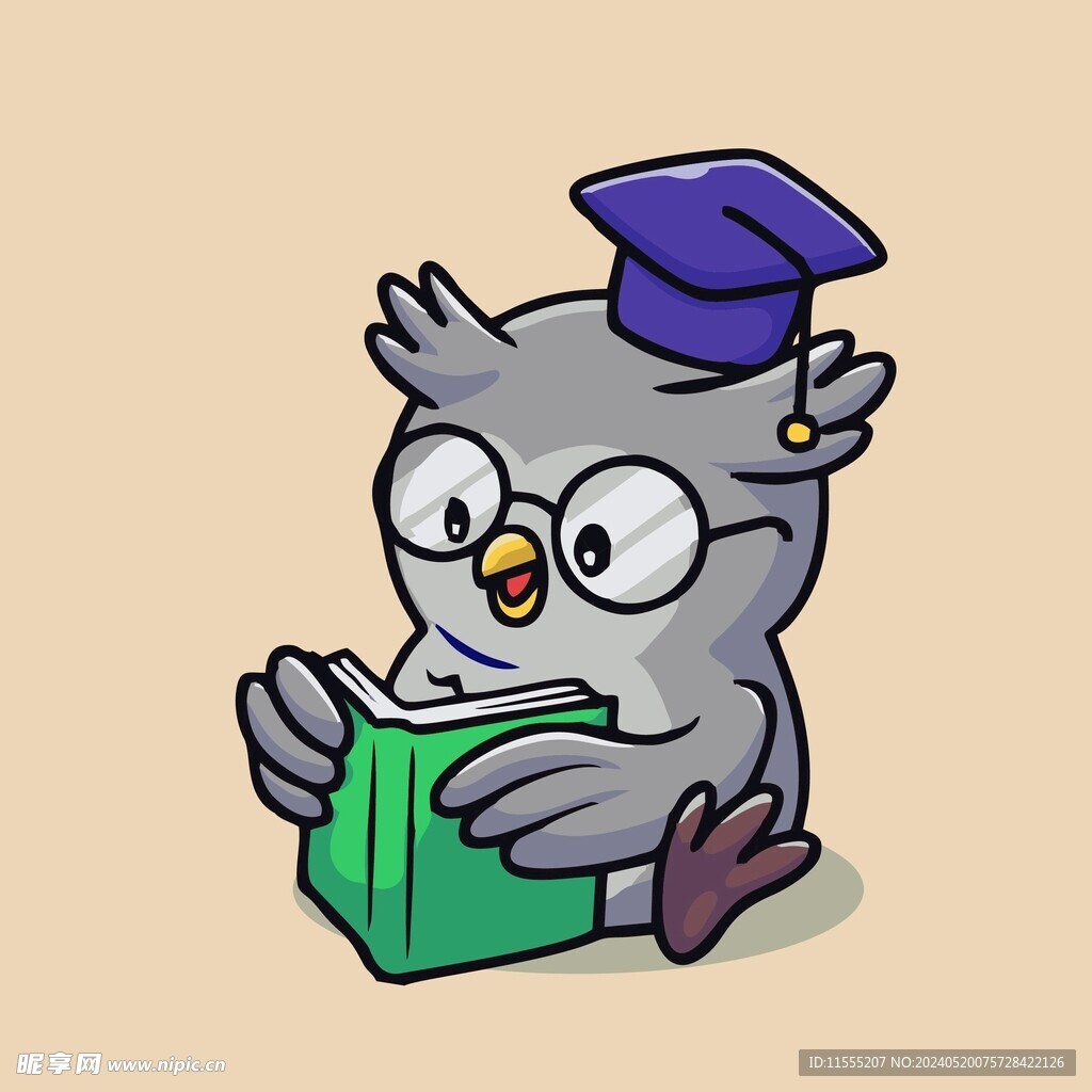 可爱猫头鹰博士矢量卡通插画