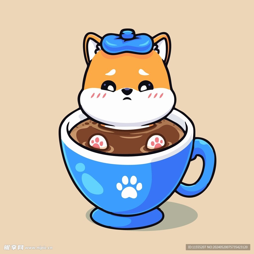 可爱秋田犬矢量卡通插画