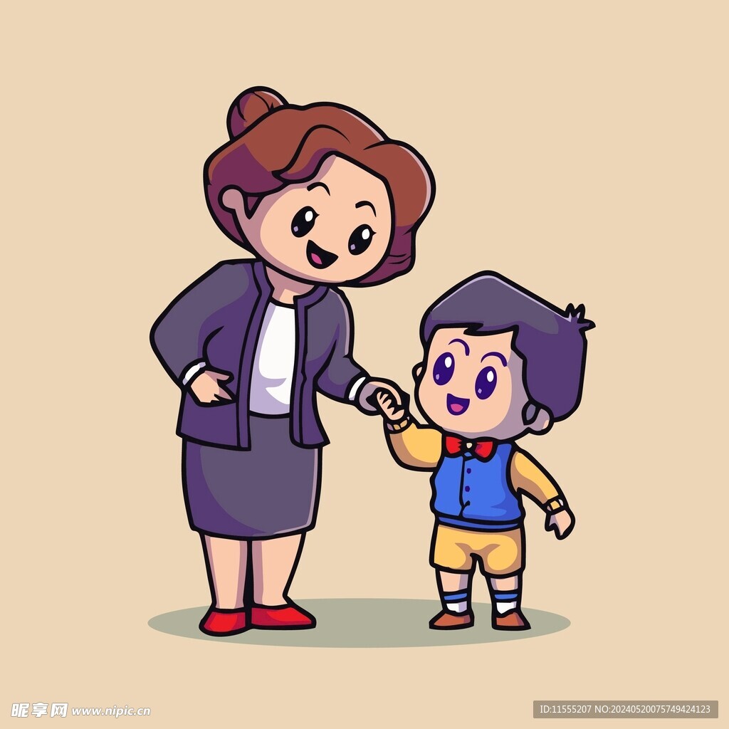 可爱老师学生矢量卡通插画