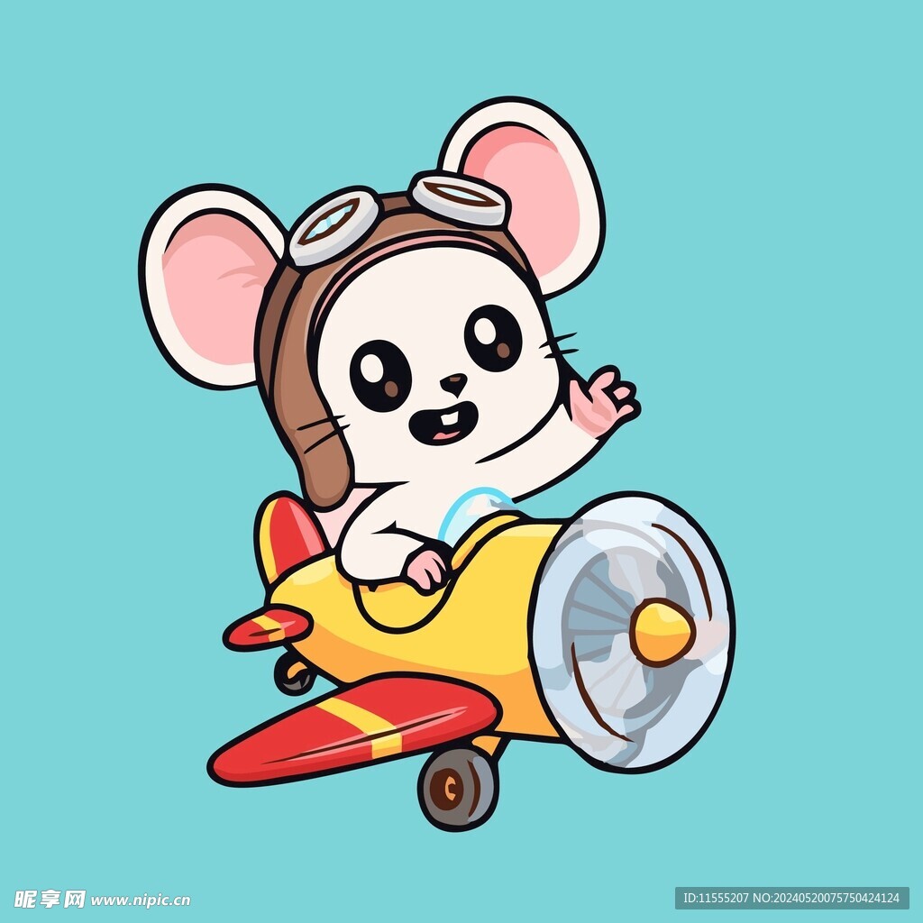 可爱开飞机老鼠矢量卡通插画