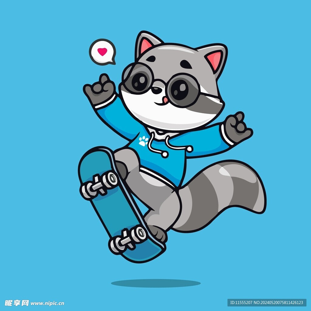 可爱狸猫矢量卡通画儿童插画