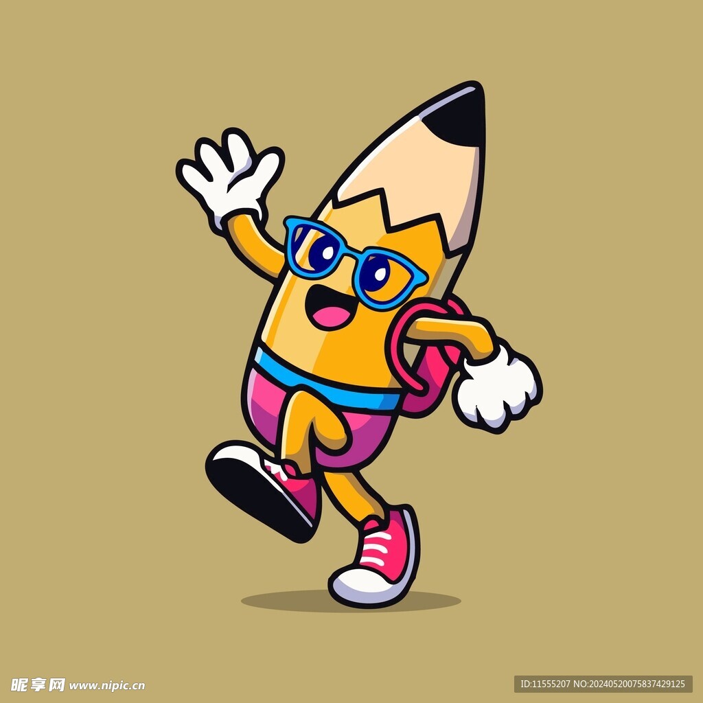 可爱笔头人矢量卡通画儿童插画