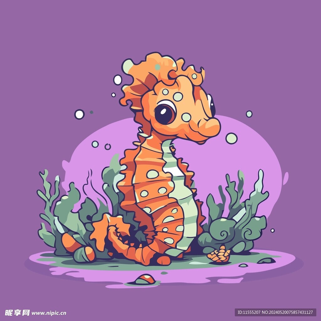 可爱海马矢量卡通插画