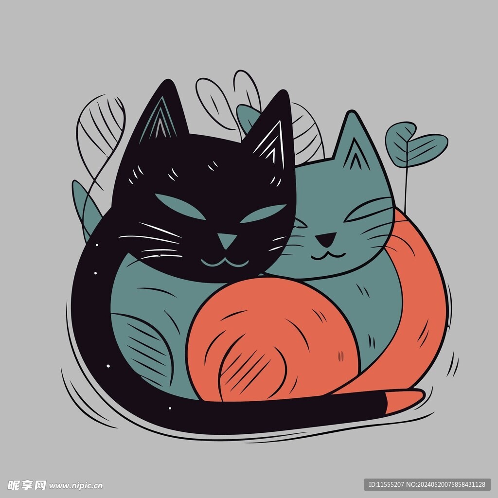 可爱猫咪矢量艺术插画