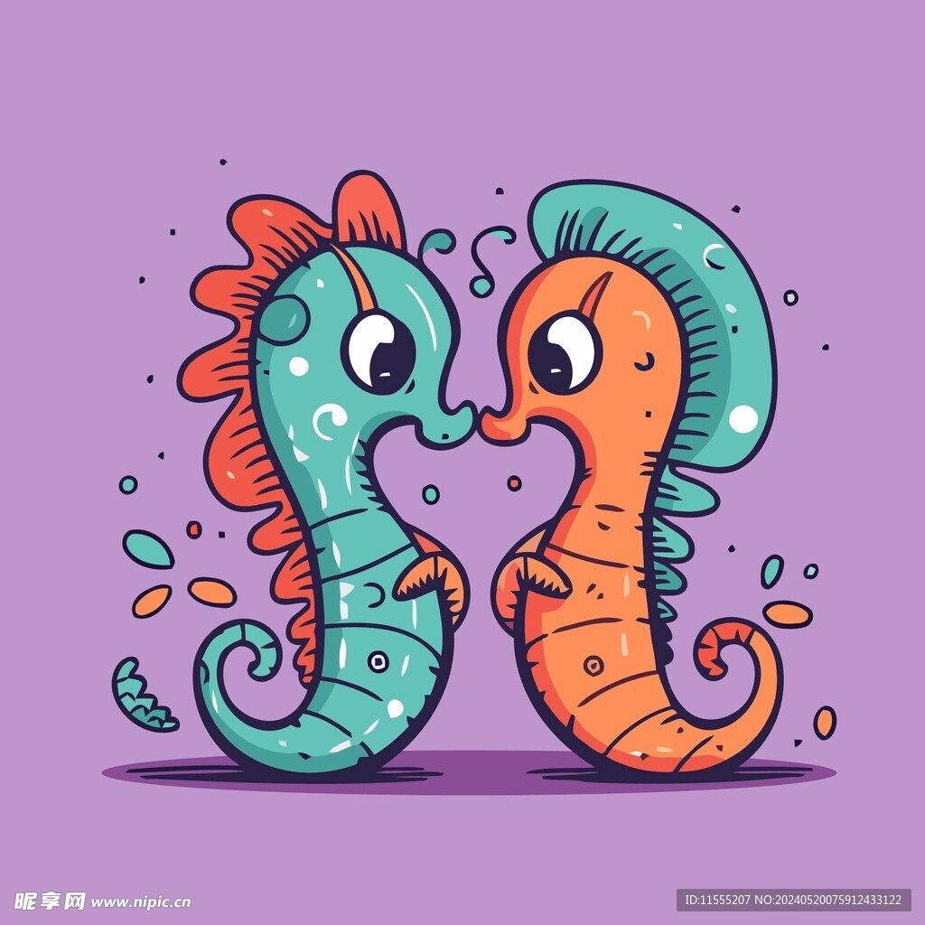 可爱海马矢量卡通插画