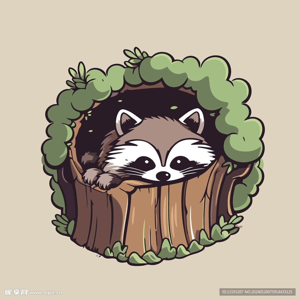 可爱小浣熊矢量卡通插画