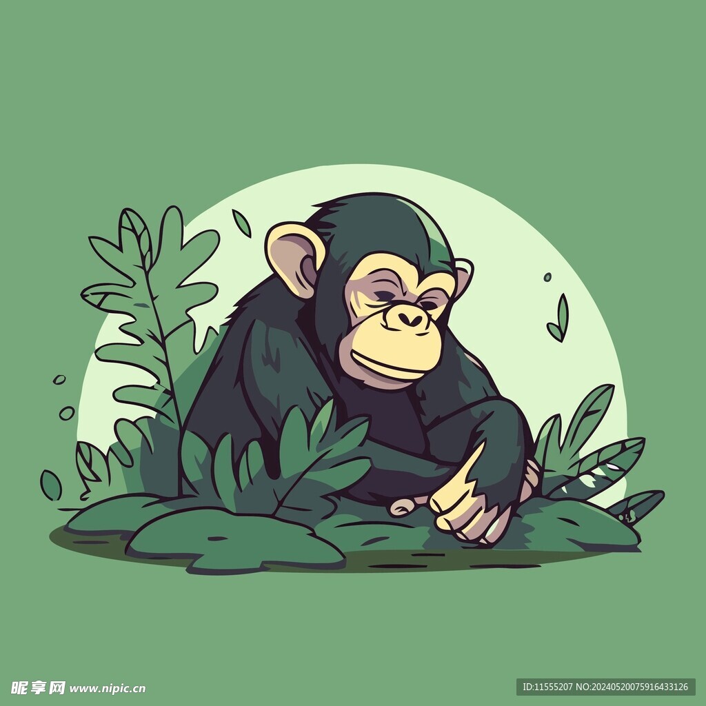 可爱大猩猩矢量卡通插画