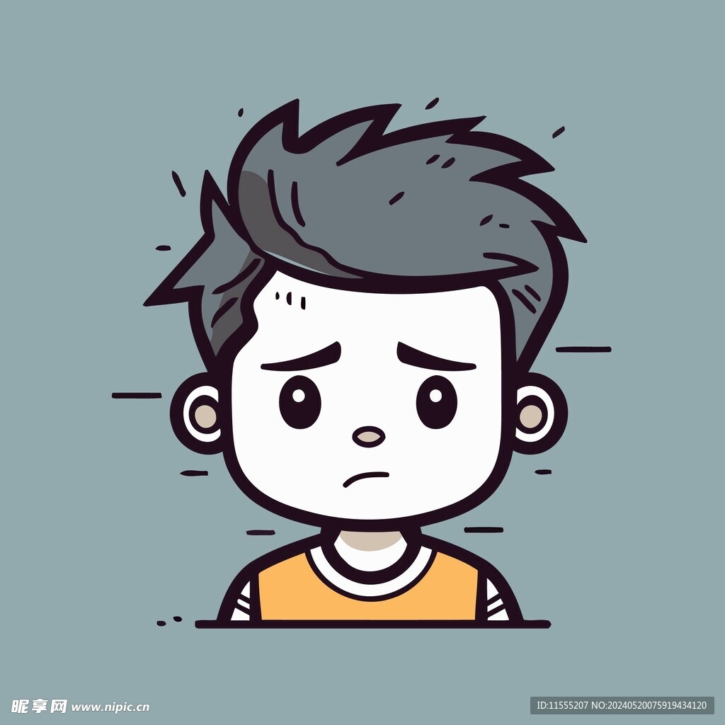 可爱郁闷的男孩矢量卡通插画