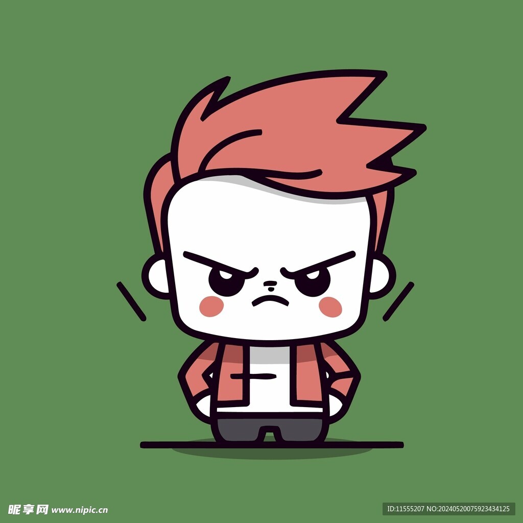 可爱愤怒的男孩矢量卡通插画