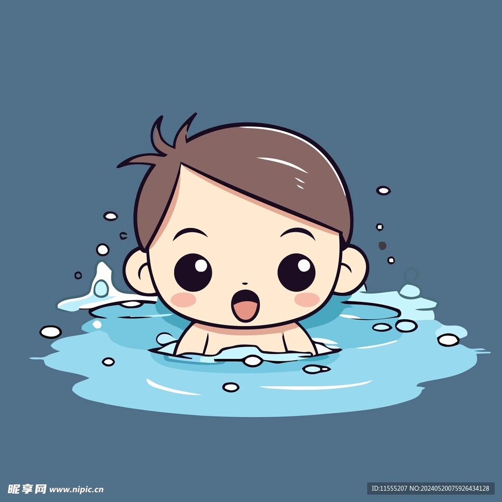 可爱游泳的男孩矢量卡通插画