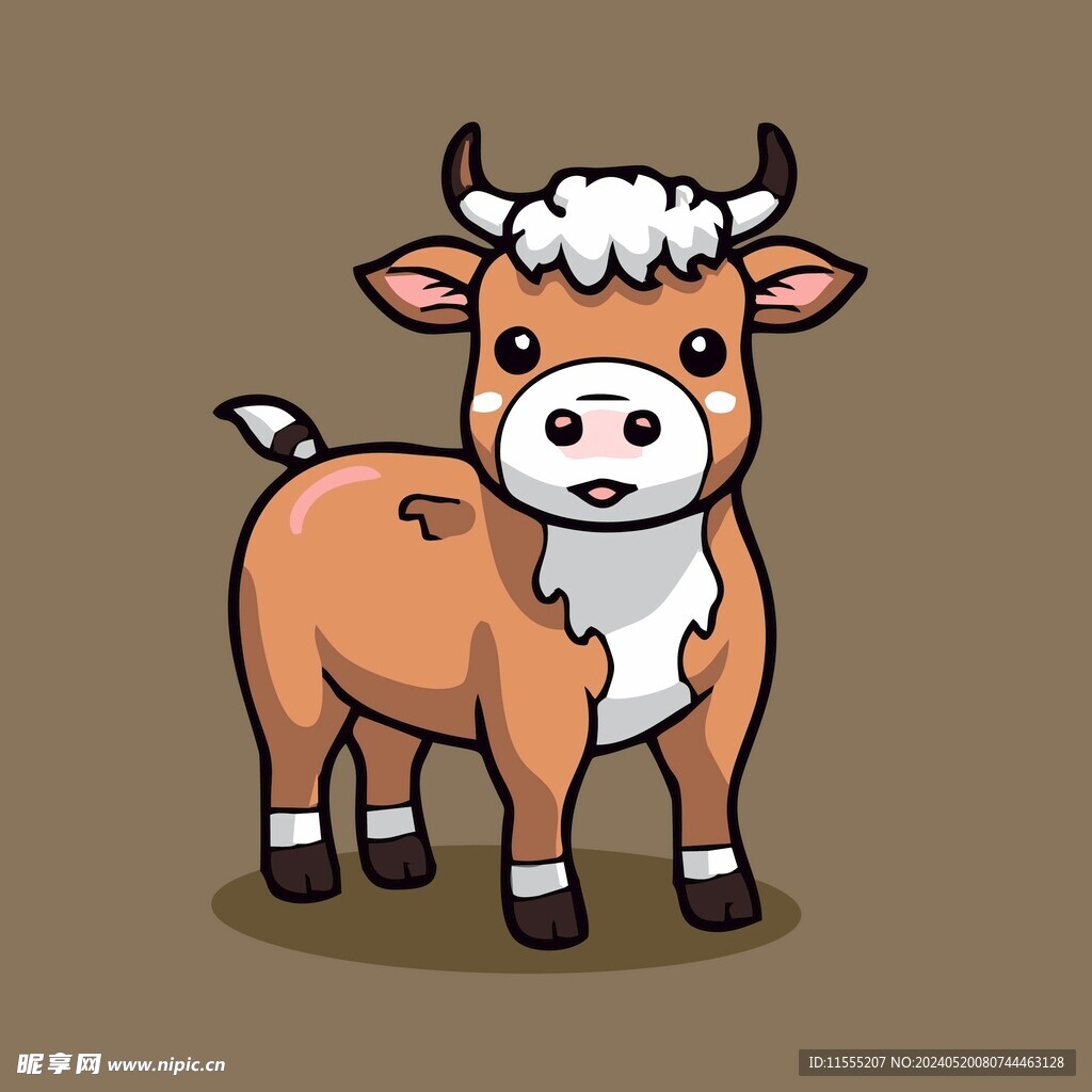 可爱小牛矢量卡通画儿童插画