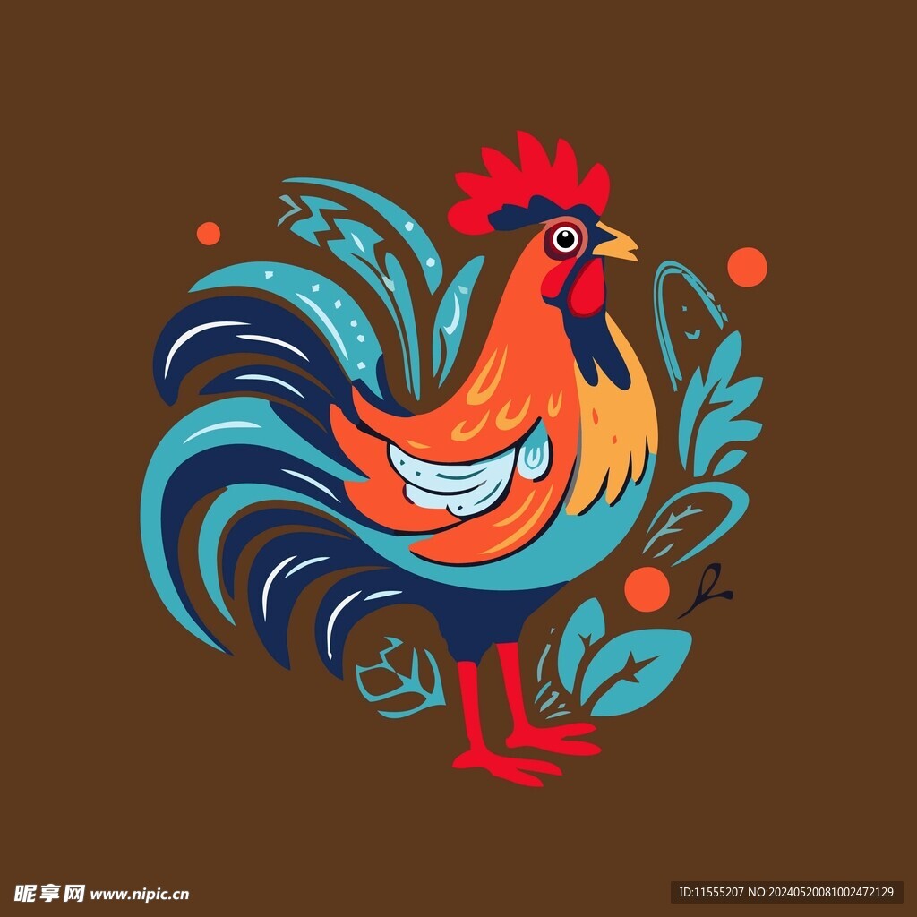 可爱公鸡矢量卡通画儿童插画