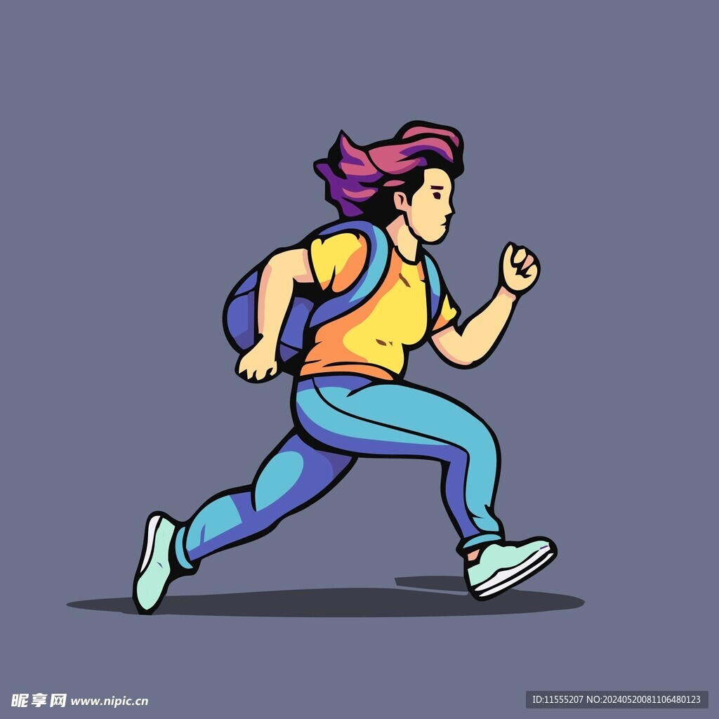 跑步的女孩晨跑田径运动员矢量