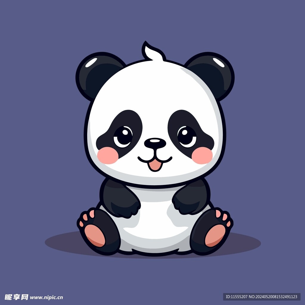 可爱熊猫矢量卡通画儿童插画图片