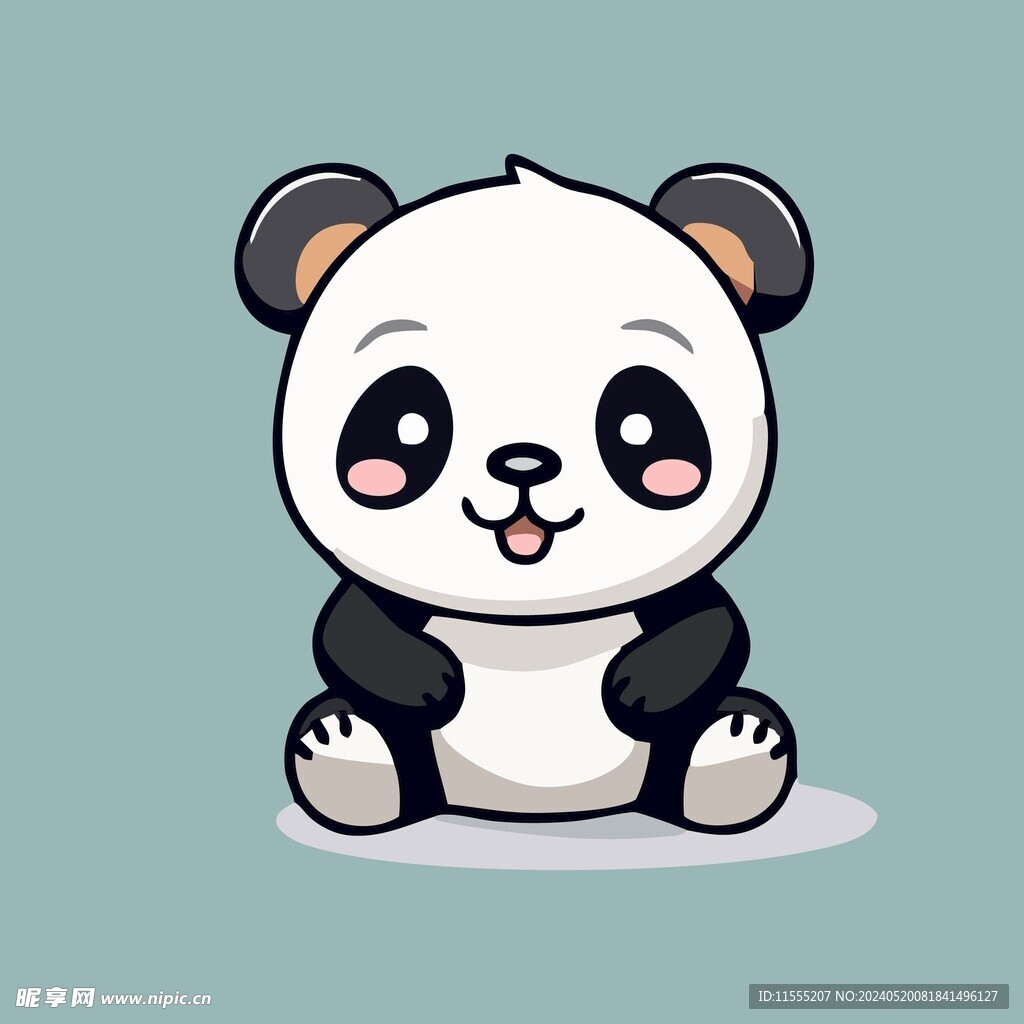 可爱熊猫矢量卡通画儿童插画图片