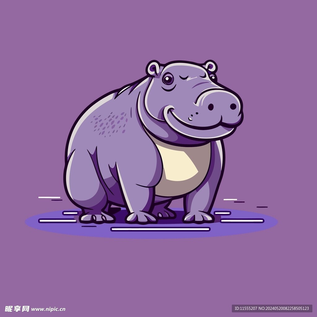 可爱河马矢量卡通画儿童插画图片