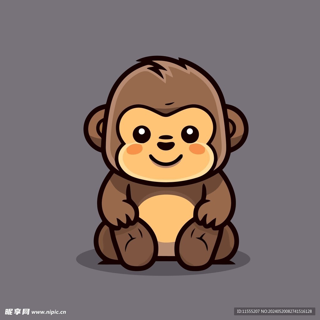 可爱大猩猩矢量卡通画儿童插画