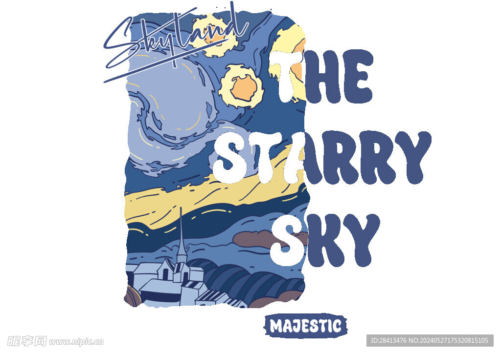 卡通星空夜画