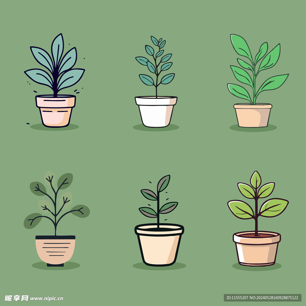 多彩花卉植物卡通绘画儿童插画