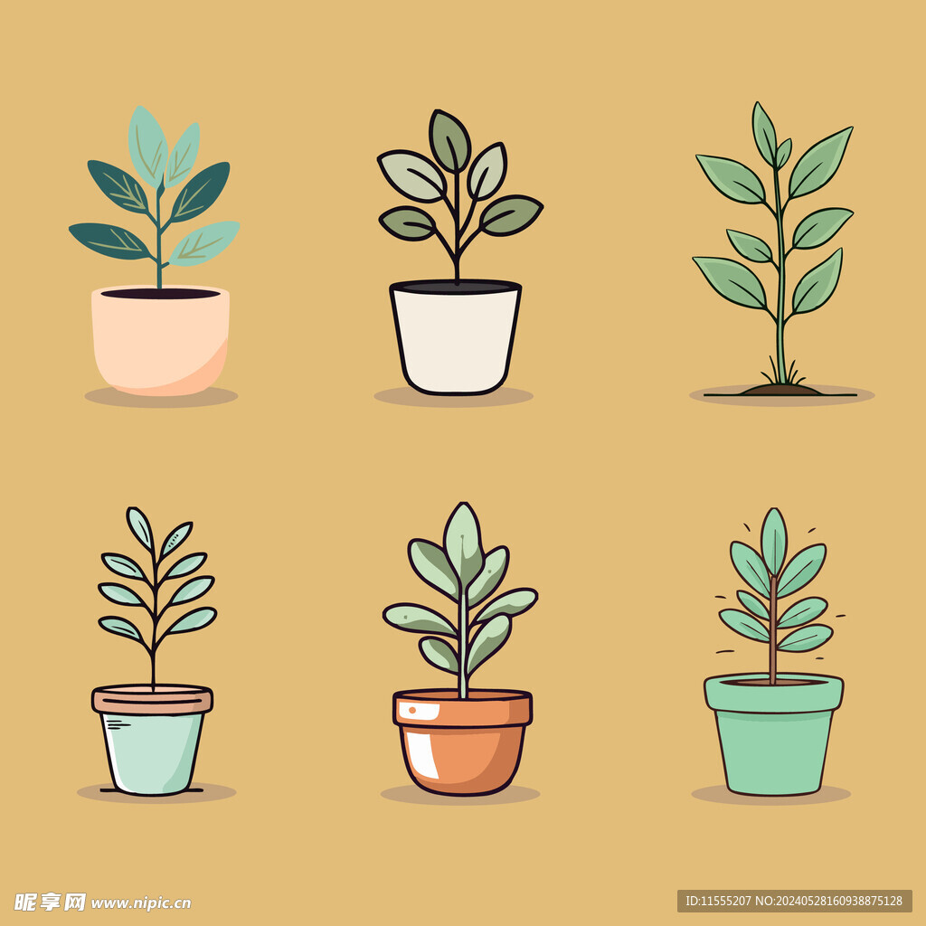 多彩花卉植物卡通绘画儿童插画