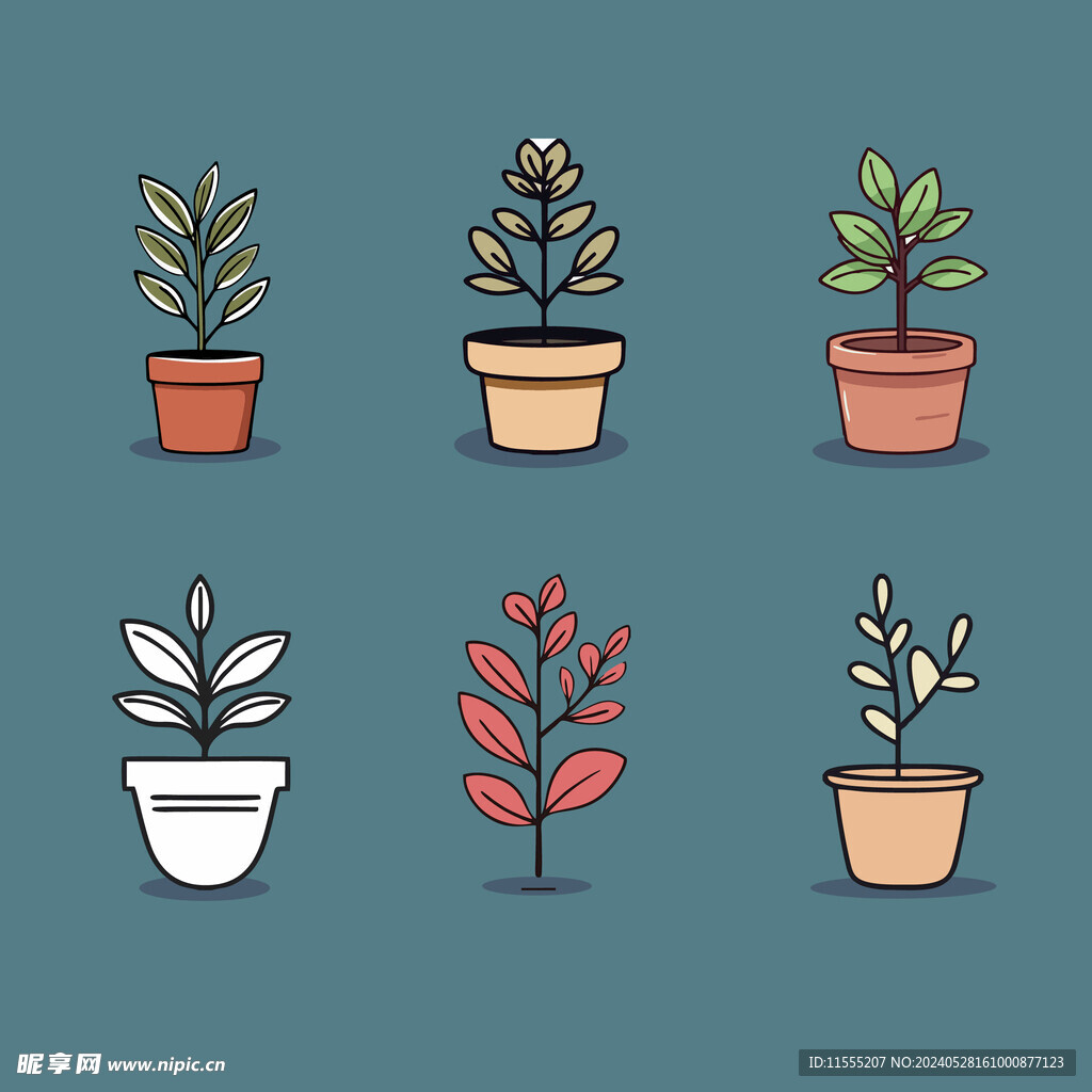 多彩花卉植物卡通绘画儿童插画