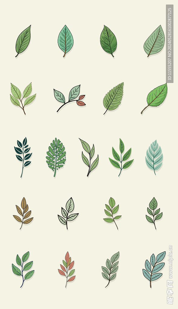 多彩树叶植物卡通绘画儿童插画