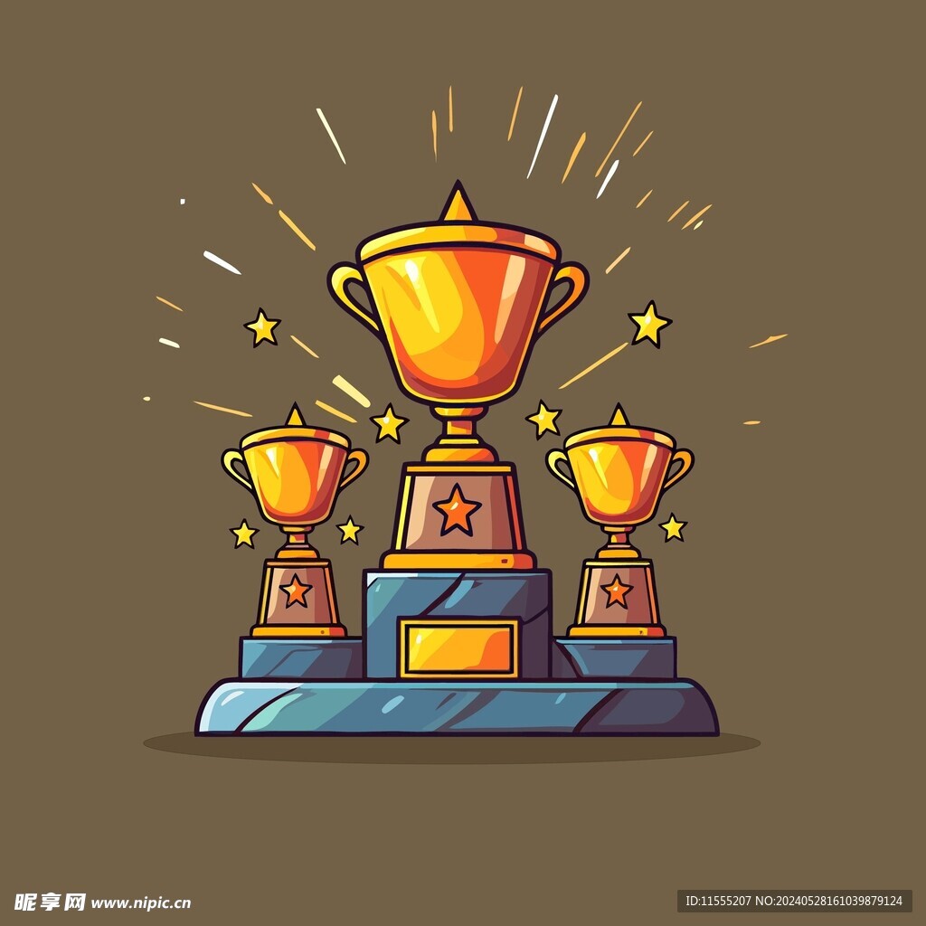 金银铜奖杯卡通绘画儿童插画