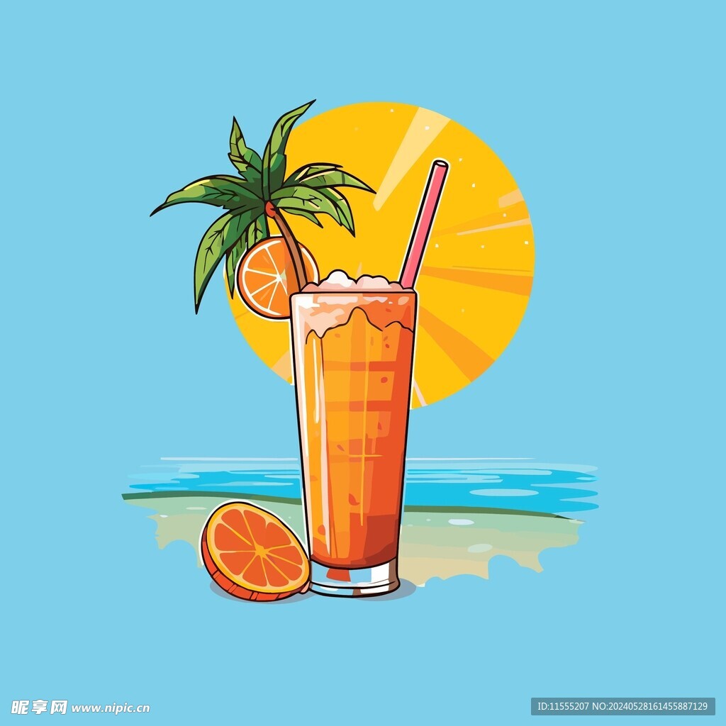 夏威夷饮料卡通绘画儿童插画