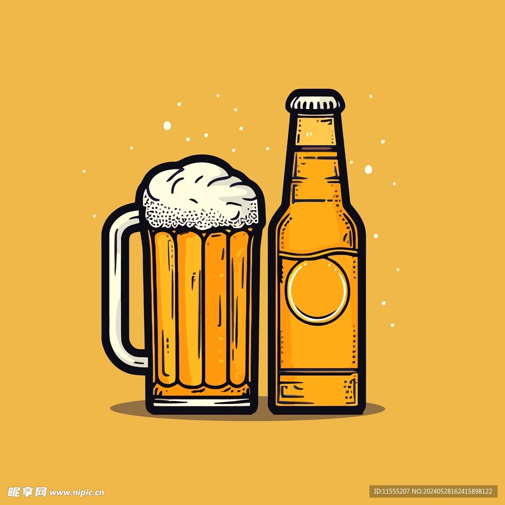 可爱啤酒卡通绘画儿童插画