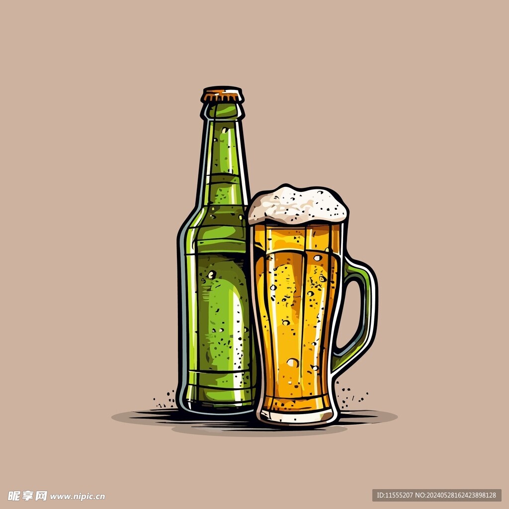 可爱啤酒卡通绘画儿童插画