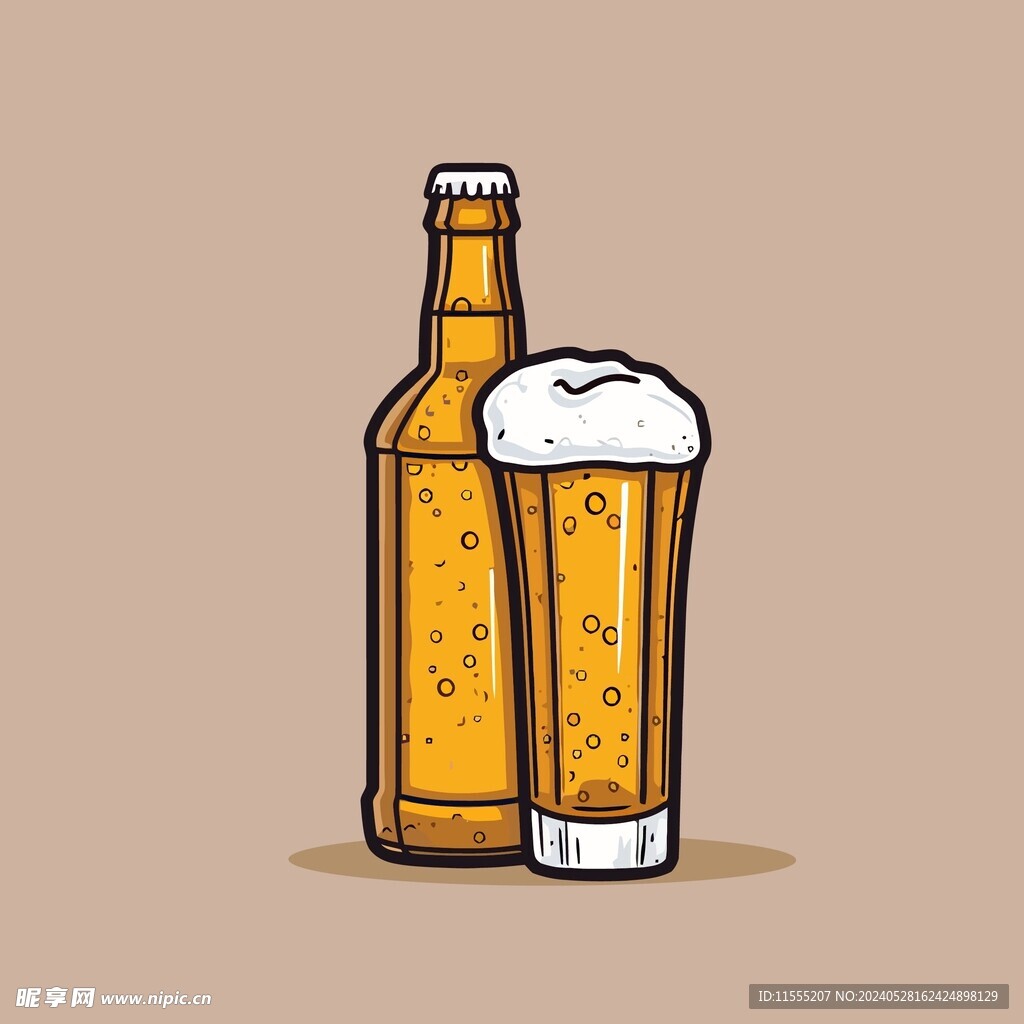 可爱啤酒卡通绘画儿童插画