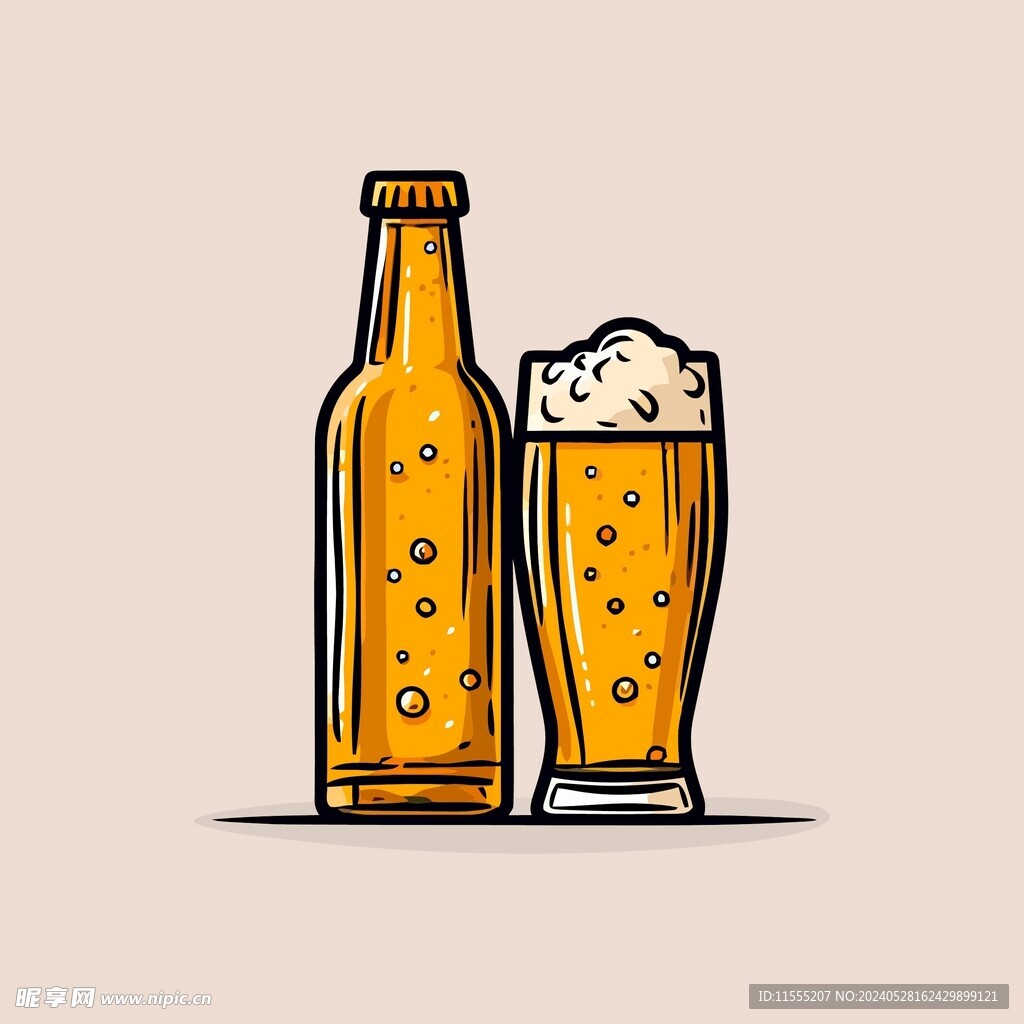 可爱啤酒卡通绘画儿童插画