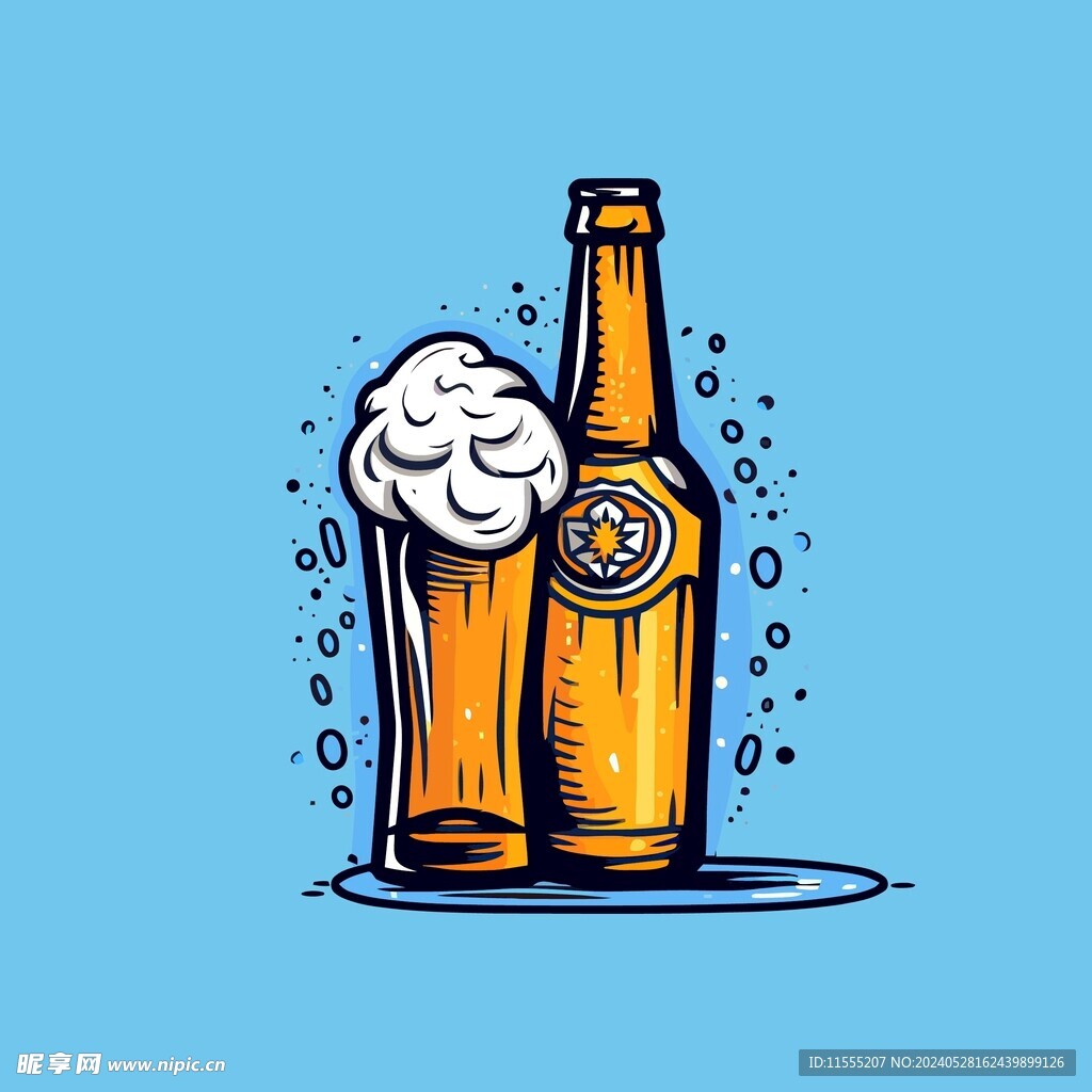 可爱啤酒卡通绘画儿童插画