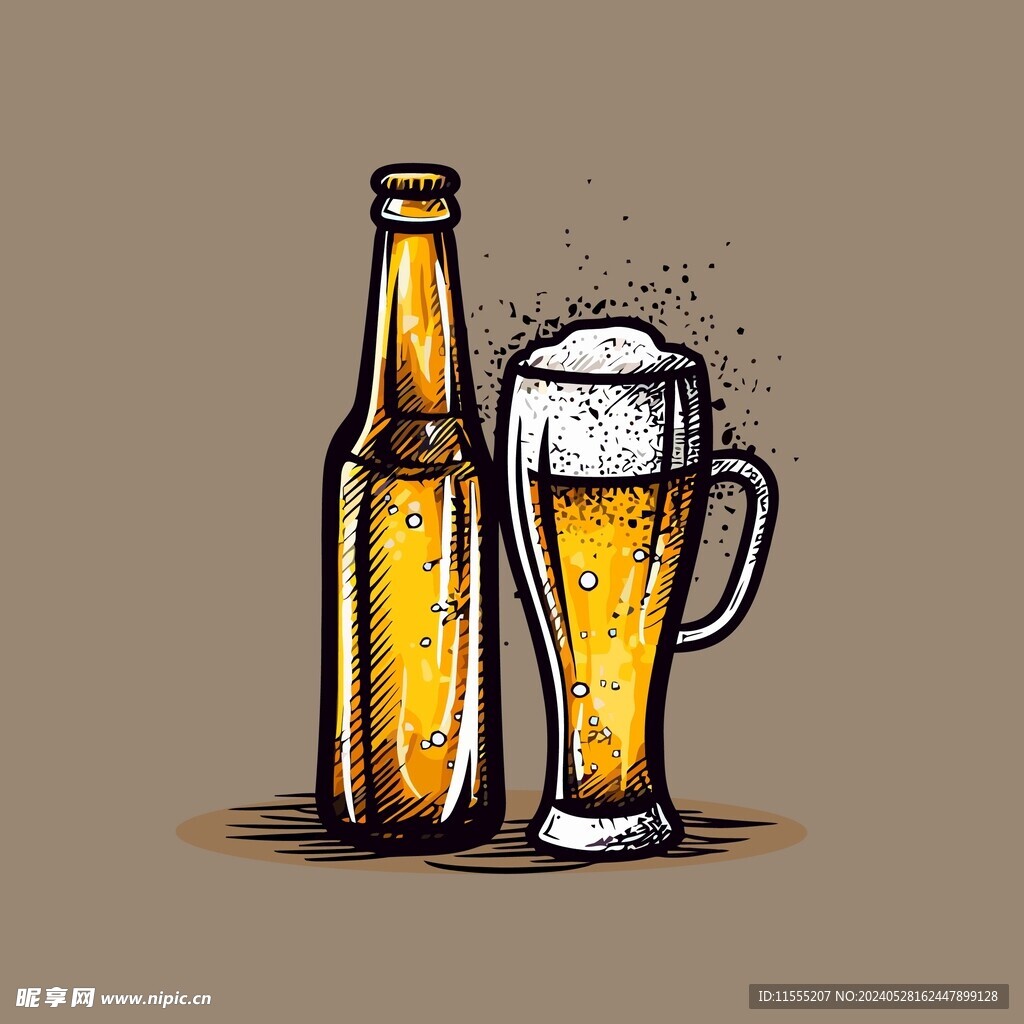 可爱啤酒卡通绘画儿童插画