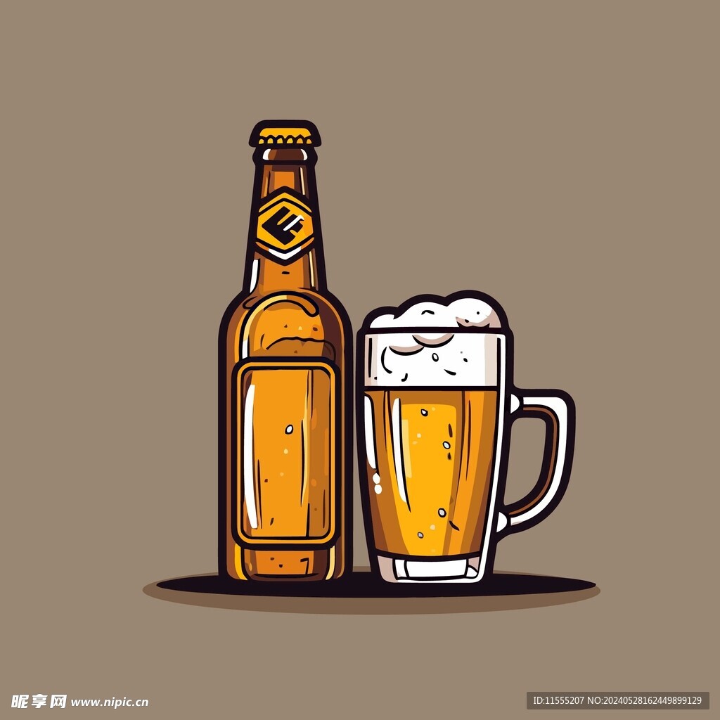 可爱啤酒卡通绘画儿童插画