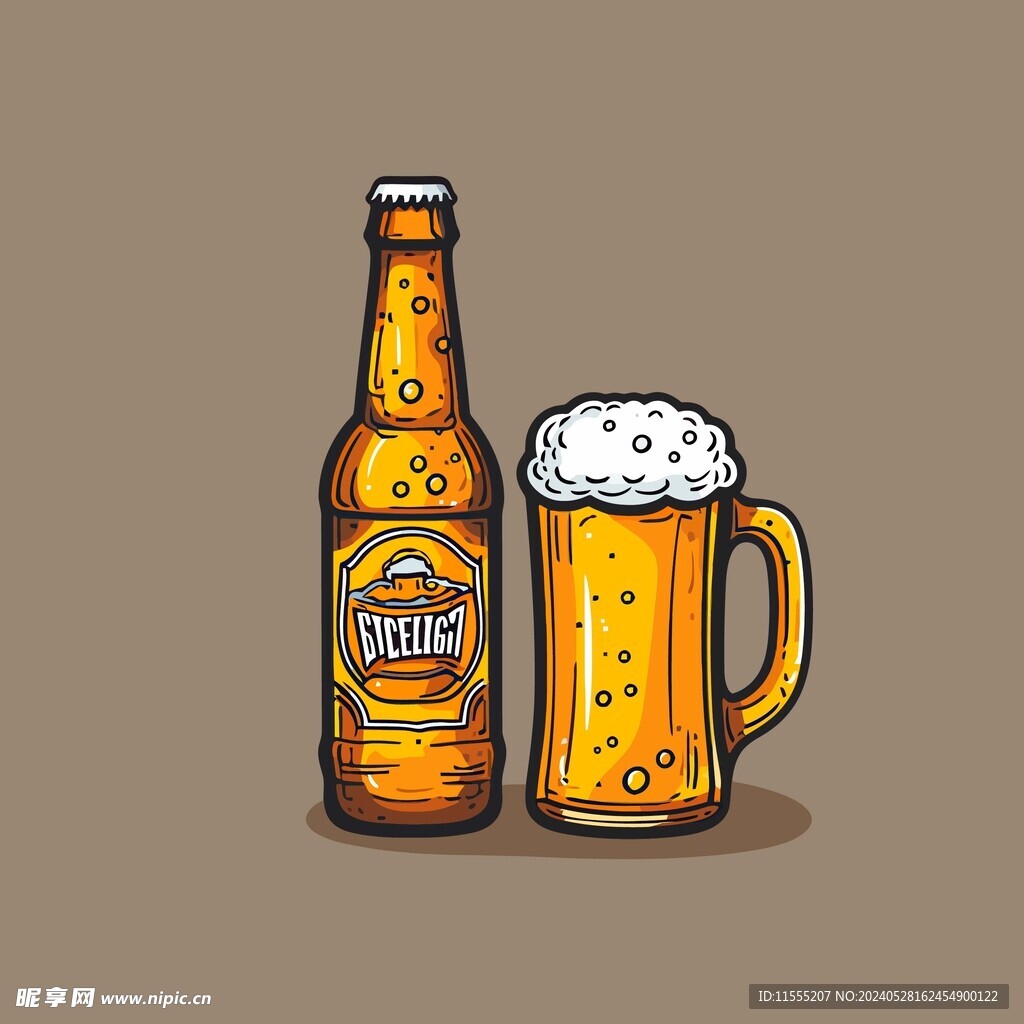 可爱啤酒卡通绘画儿童插画