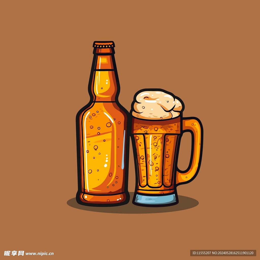 可爱啤酒卡通绘画儿童插画